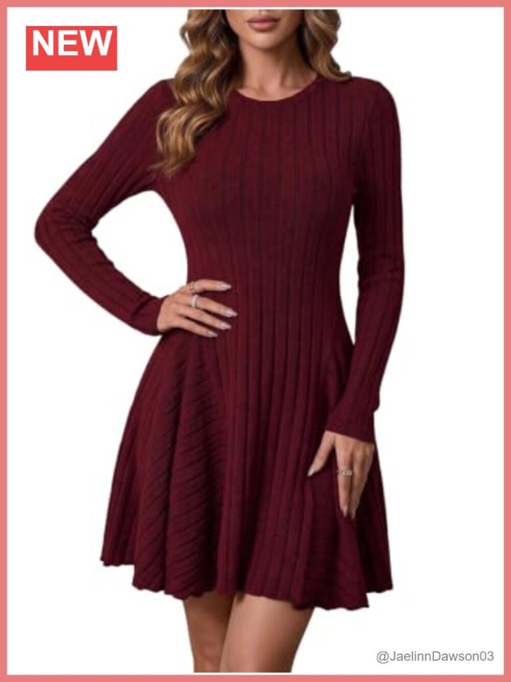 Milumia Long Sleeve Knit Sweater Dress Crewneck Ruffle A Line Short